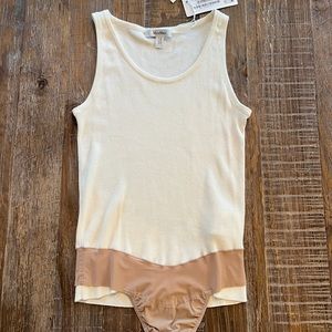 MaxMara cream colored robbed sleeveless cotton bodysuit tank